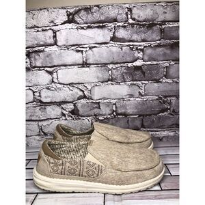 Hey Dude Thad Mayan Beige Fabric Slip On Casual Loafers Shoes Men Sz 9M US/42EU